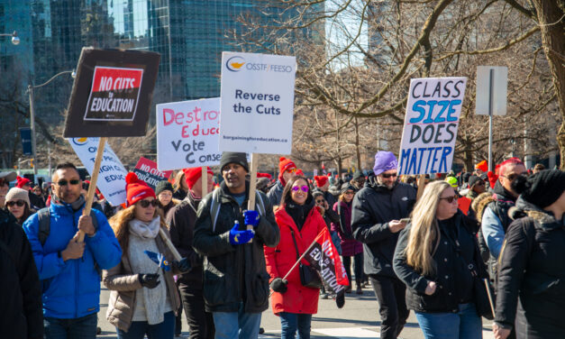 Teachers march at Queen’s Park amid proposed education cut rollback