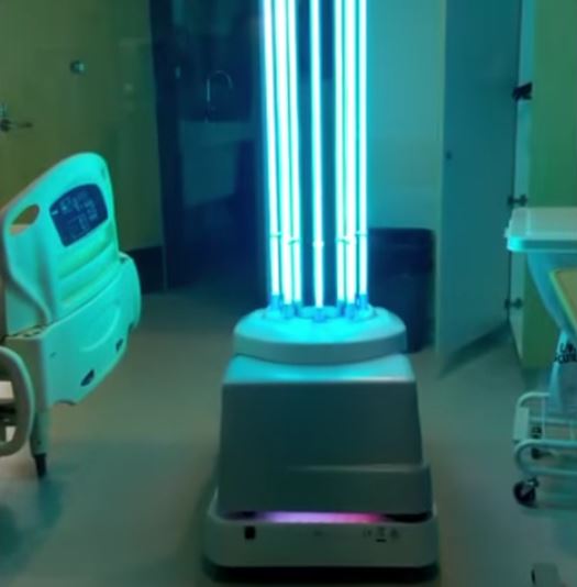A disinfection robot at the the Research Institute of the McGill University Health Centre (RI-MUHC) (CBC)