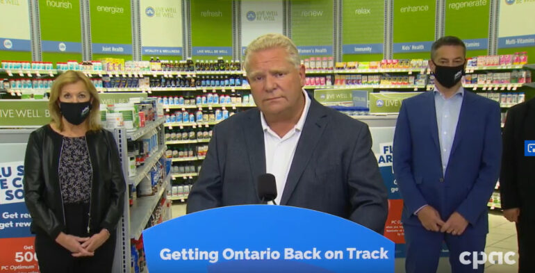 Doug Ford announced that some Ontario pharmacies will be able to administer COVID-19 tests starting on Friday, 20 Sept. 2020.