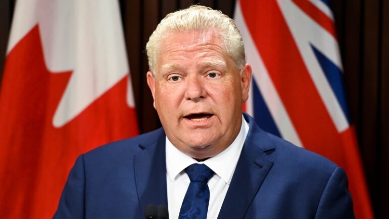 Ontario Premier Doug Ford makes an announcement during the COVID-19 pandemic in Toronto
