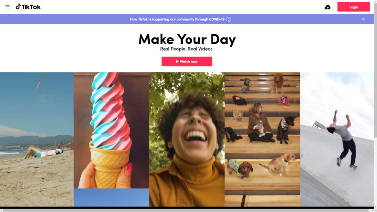 A screenshot of TikTok.com on Monday, September 14, 2020