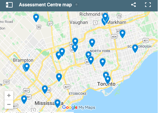 A map of 28 GTA COVID-19 assessment centres