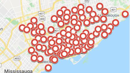 Toronto COVID-19 map of current active cases by neighbourhood