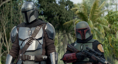 Din Djarin (Pedro Pascal) and Boba Fett (Temuera Morrison) were stars in The Mandalorian’s second season which fans claimed moved too slowly. © Disney+.