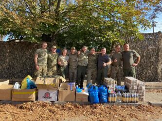 A photo of Volodymyr Holodniuk (third from the right) bringing donations to Ukrainian Volunteer Corps - "Right Sector". (October 2020)