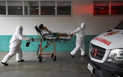 Health workers transport a patient with Covid symptoms to a hospital in Manaus, Brazil, on Jan. 14, 2021. (Photo provided by Bruno Kelly)