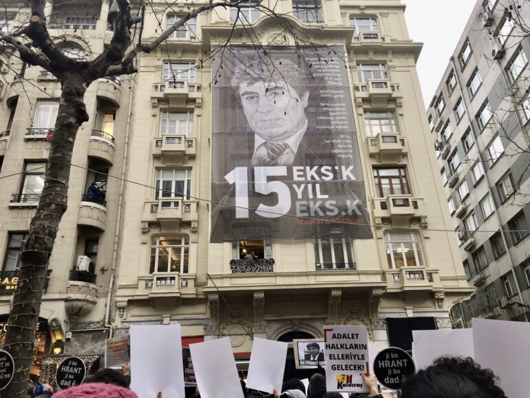 Armenian-Turkish journalist Hrant Dink was remembered for the 15th time on Jan.19 in Istanbul, Turkey. It is written on the banner that '15 missing years away from your magical words.'