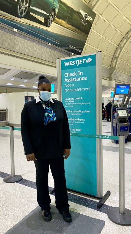 Tena-Kaye Gilling, check in agent for Westjet at Toronto Pearson Airport