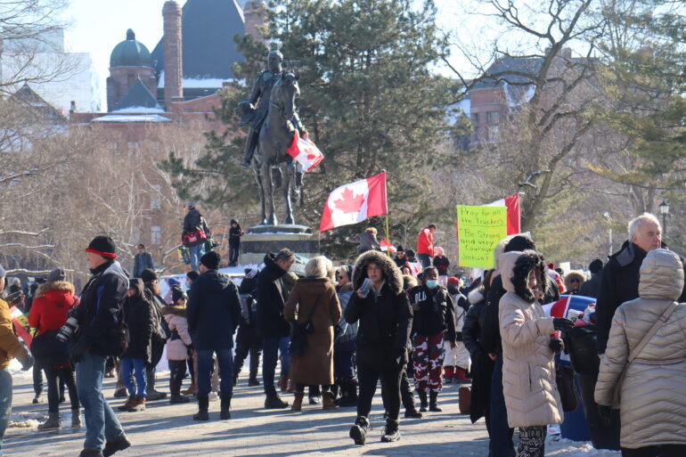Protest gathered at Queens Park protesting against the vaccine mandates