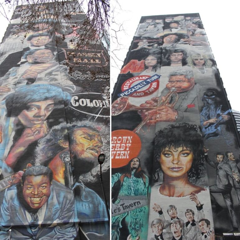 The "Young Love Murals" by Adrian Hayles at 423 Yonge St. The two sides of the 22-storey  building feature portraits of iconic artists and musicians from the 1950s to the &squot;80s, representing Yonge Street&squot;s rich music history.