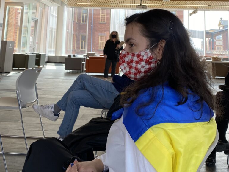 Humber student Sofiia Rusyn at Humber Lakeshore Ukrainian meeting
