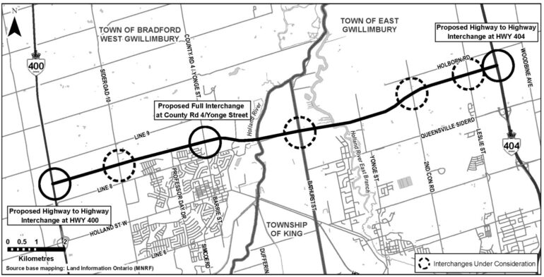 The proposed Bradford Bypass linking Highways 404 and 400. Several environmental groups filed a lawsuit in federal court against federal Environment Minister