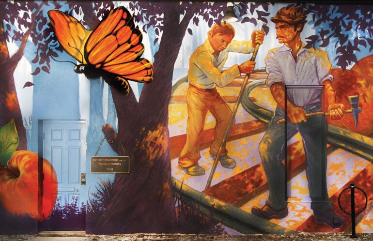 Mural was done by Lester Coloma to celebrate Corktown area’s history and heritage. (2015)