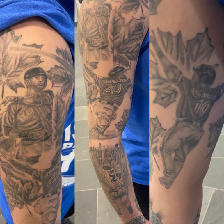 Andrew Bautista's tattooed sleeve is dedicated to the Toronto Blue Jays