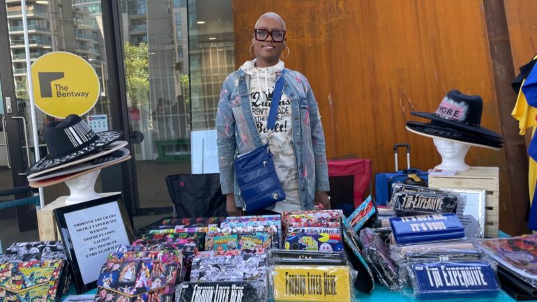 Sher-J selling unique wallets at the bentway.