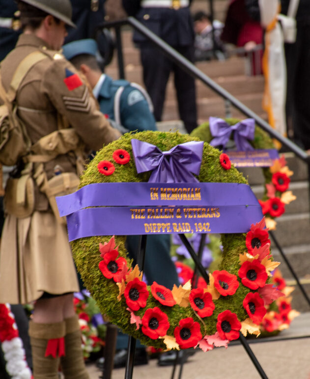 A wreath was placed in the center to pay respect to the soldiers that were involved in the Dieppe Raid, 1942.
