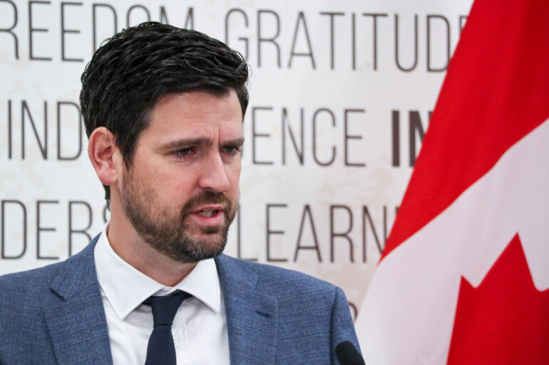 Immigration Minister Sean Fraser is seen at a press conference in Toronto to announced the changes for helping Hong Kong residents to come to Canada on Monday. Photo Credit: John Wong