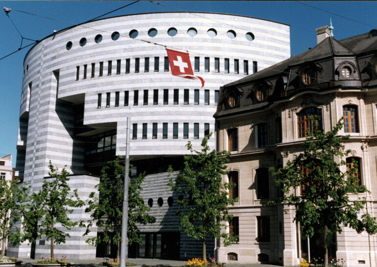 Bank for International Settlements (BIS) at Basel, Tower Building. This is the institution that proposes the Basel accords.