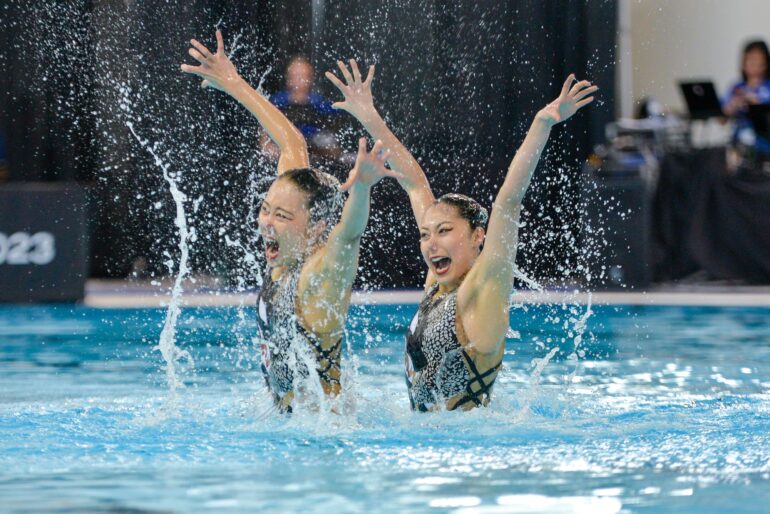 Higa Moe and Mashiro Yasunaga swam to their women's duet free in the World Aquatics Artistic Swimming World Cup Markham 2023.