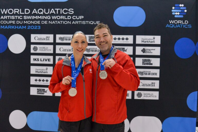 Isabelle Blanchet-Rampling / Rene Robert Prevost took silver in the World Aquatics Artistic Swimming World Cup Markham 2023. It is the first international competition under a new judging system