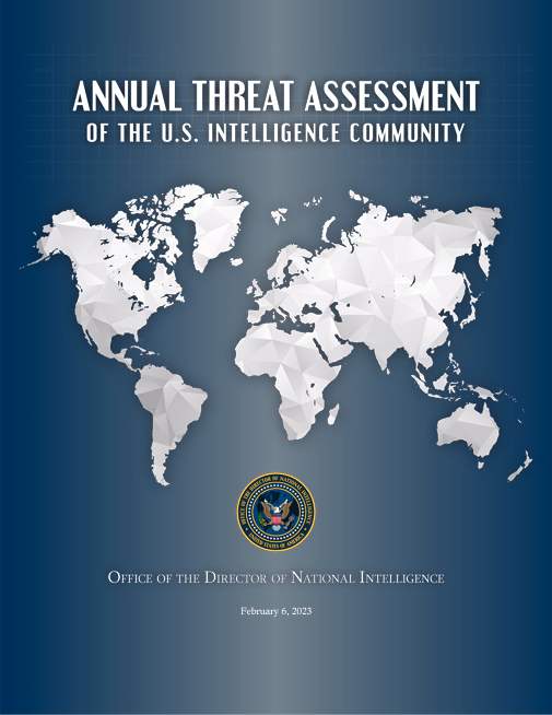 Cover of the 2023 annual threat assessment report of the U.S. intelligence community.