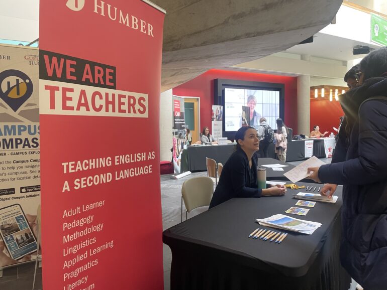 Elisa Warner, a Program Co-ordinator at Humber College for Teaching English as a Second Language (TESL) and English for Academic Purposes (EAP), hosted a table representing Humber College.
