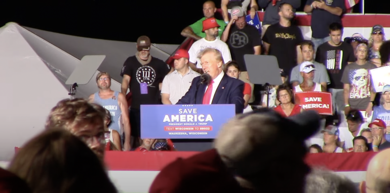 Former president Donald Trump speaks at a rally in Waukesha, Wisconsin, Aug. 5, 20222