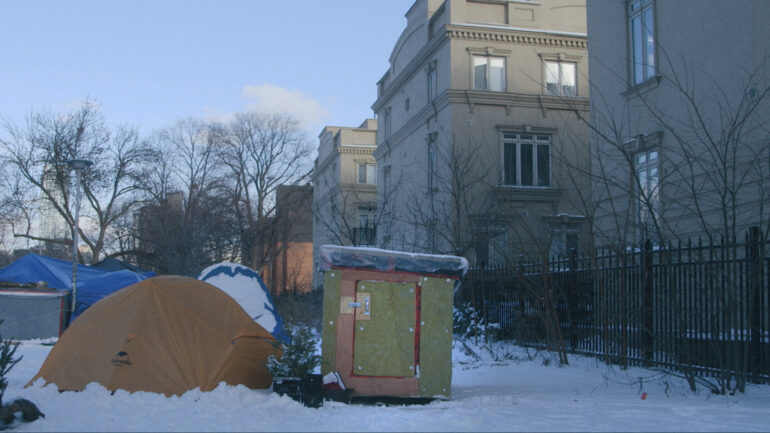 A tiny shelter in a Toronto encampment during the winter of 2020/2021.