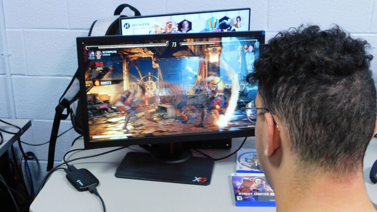 a student playing a game