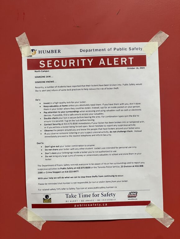 Security alert on lockers