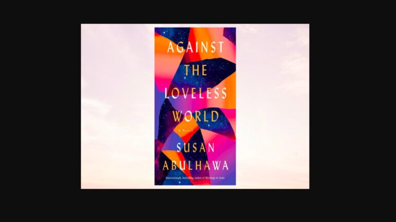 A cover of a book using geometric patterns with a blue, purple, pink, and oranger gradient with gold font over top