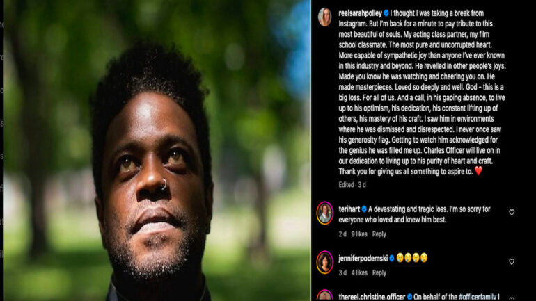 To the left, it is a close-up image of a black man looking upwards. To the right, it is text from a social media post.