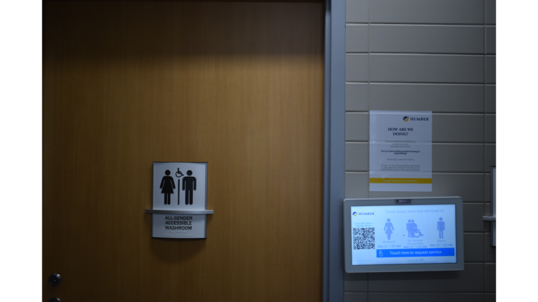 A photo of an accessible washroom at Humber's North campus.