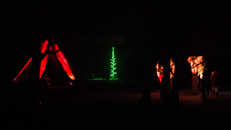An image of three illuminated structures across Trillium Park.
Picture Credit: Niharika Nayak