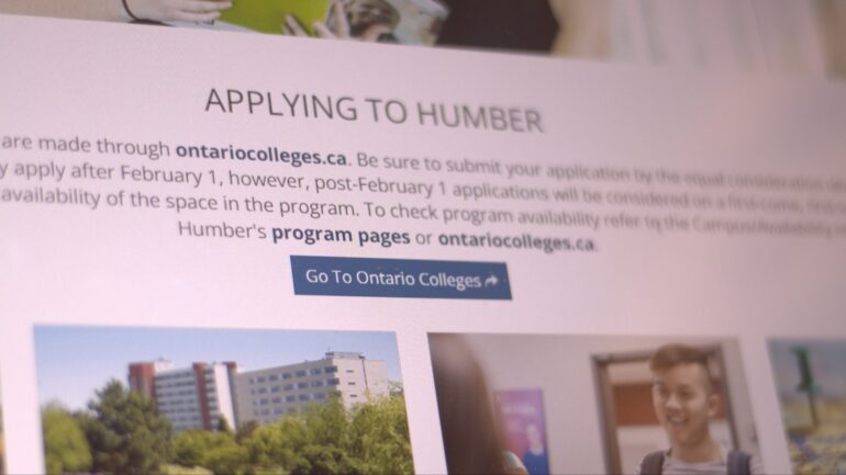 A picture of the admissions page for Humber North campus. Picture Credit: Niharika Nayak