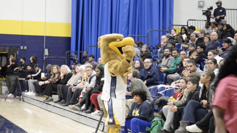 The Humber's mascot cheers up the crowd during the games.