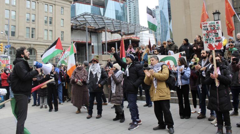 Protestors gathered outside Union station in the afternoon last Saturday raising slogans such as "From the river to the sea, Palestine will be free."