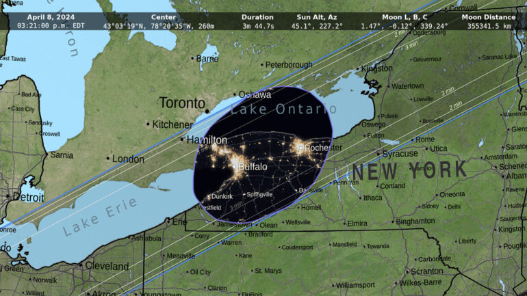 Toronto lies just outside of the path of totality