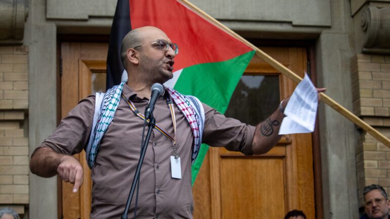 Basil Baud is a member of the Health Worker Alliance for Palestine and a Standardized Patient Program employee. 44 members of his family in Gaza have been killed in Israeli attacks.