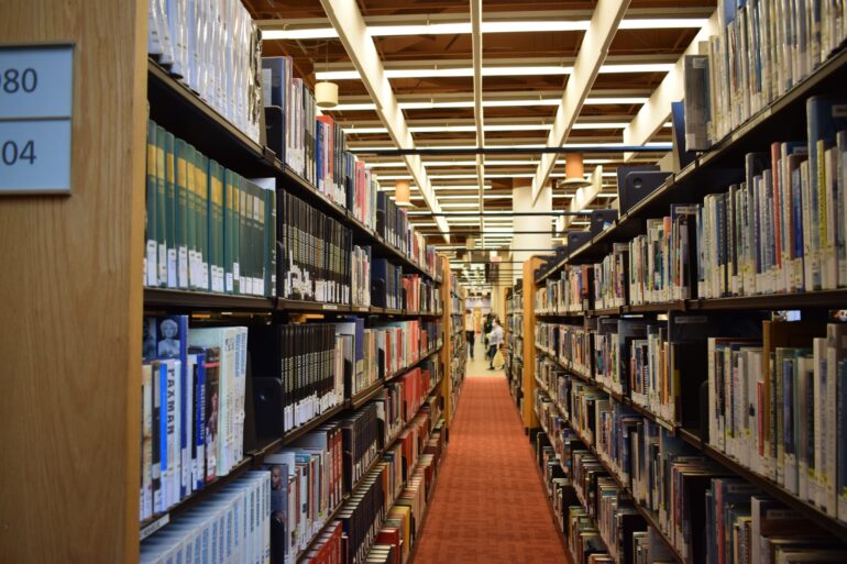 A photo of the stacks at the Toronto Reference Library during TCAF 2024.